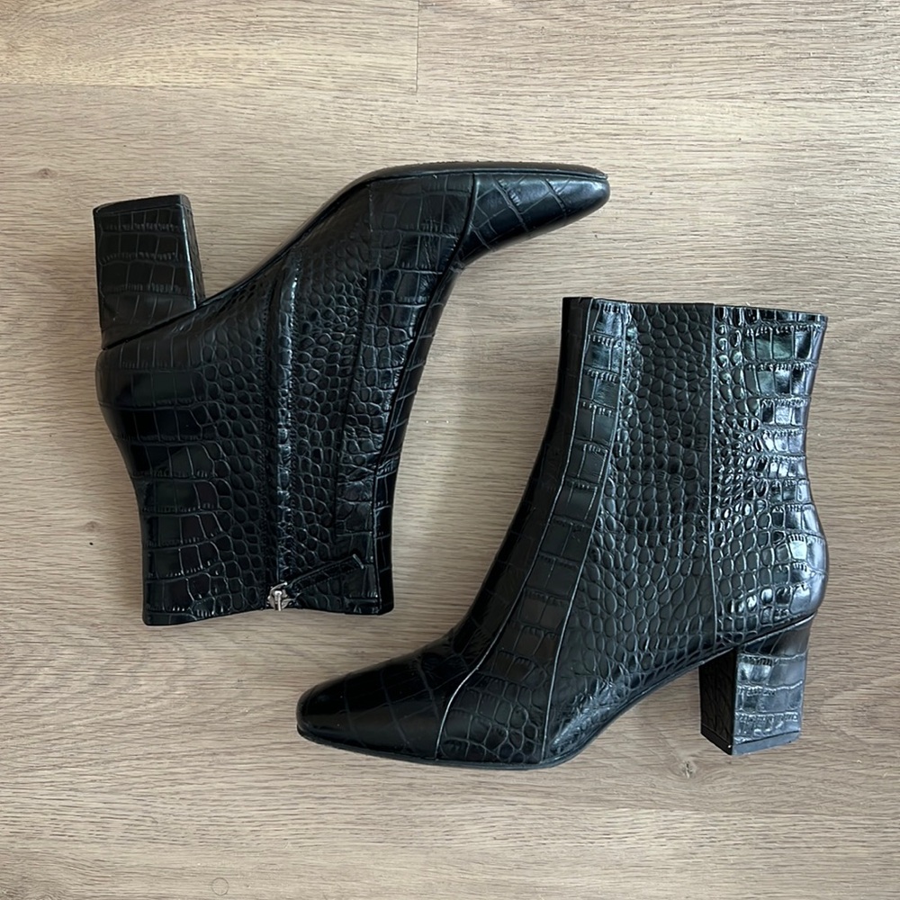 Veronica Beard Croc Embossed Booties Boots